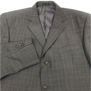 Lineage Sport Coat Wool Windowpane Plaid Gray 3 Button 46 48 Italy Preppy Mob